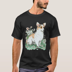 Camiseta Lindo Corgi Aquarela Cerejeira Raça de Cachorro Fl