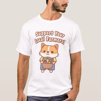 Camiseta Lindo Corgi Com Legumes Apoie Sua Fazenda Local