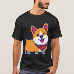 Camiseta Lindo Corgi com Olhar Maroto usando Lenço Vermelho