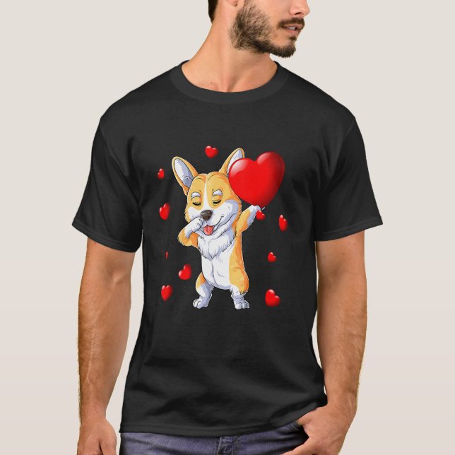 Camiseta Lindo Corgi Fazendo Dabbing Segurando Coração Feli (Frente)