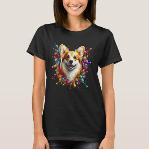 Camiseta Lindo Corgi Galês em Salpicos de Tinta Colorida