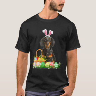 Camiseta Lindo dachshund dia de Páscoa coelho ovos fantasia