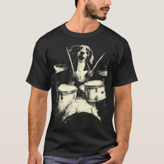 Camiseta Lindo Dachshund Tocando Bateria Música Divertida S