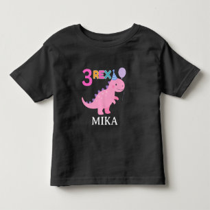 Camiseta Lindo desenho de aniversário de dinossauro rosa 3 