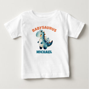 Camiseta Lindo Dinossauro Azul em Aquarela Nome Babysaurus