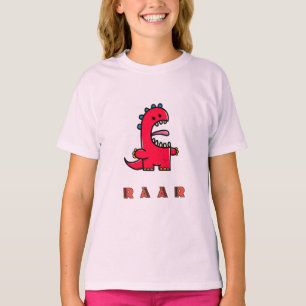 Camiseta Lindo Dinossauro Vermelho Rugindo RAAR Crianças