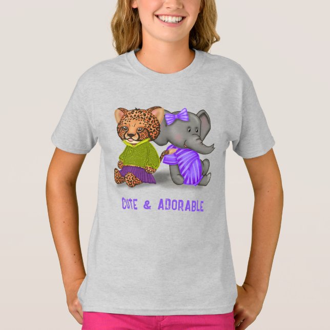 Camiseta Lindo e Adorável Amigos Guepardo e Elefante (Frente)