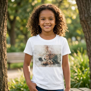 Camiseta Lindo e fofo gatinho dormindo aquarela