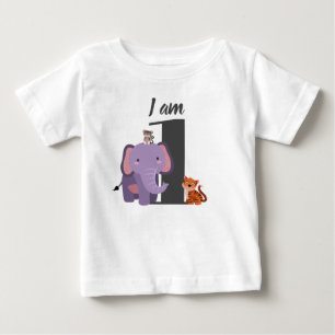 Camiseta Lindo Elefante de Safari de Aniversário de 1 Ano T