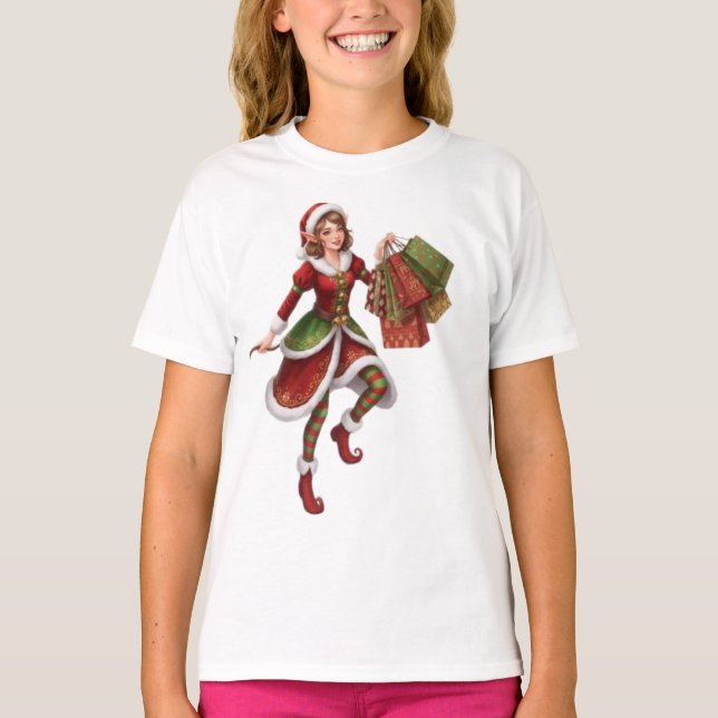 Camiseta Lindo Elfo de Natal em uma Frenesi de Compras de F (Frente)