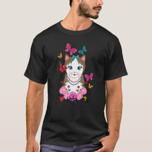 Camiseta Lindo Eu Amo Esse Gato Borboletas E Rosas Para Mul