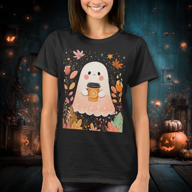 Camiseta Lindo Fantasma de Outono com Café de Abóbora – Out (Criador carregado)