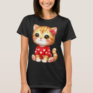 Camiseta Lindo Gatinho de São Valentim Com Coração