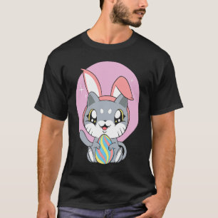 Camiseta Lindo Gato Bunny Ovos Festa de Páscoa Fantasia Fel