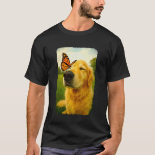 Camiseta Lindo Golden Retriever com Borboleta no Nariz Cach