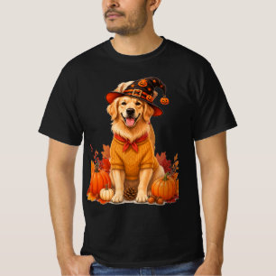Camiseta Lindo Golden Retriever com Chapéu de Bruxa de Hall