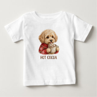 Camiseta Lindo Goldendoodle Bebendo Cacau Quente Natal Suét