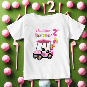 Camiseta Lindo Golfe Feminino de Bolinhas Rosa para 2º Aniv