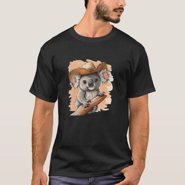 Camiseta Lindo Gráfico de Coala com Chapéu de Cowboy (Frente)