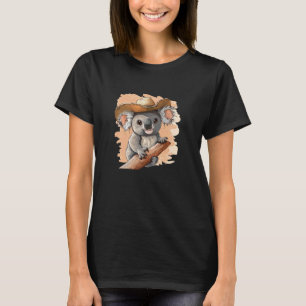 Camiseta Lindo Gráfico de Coala com Chapéu de Cowboy