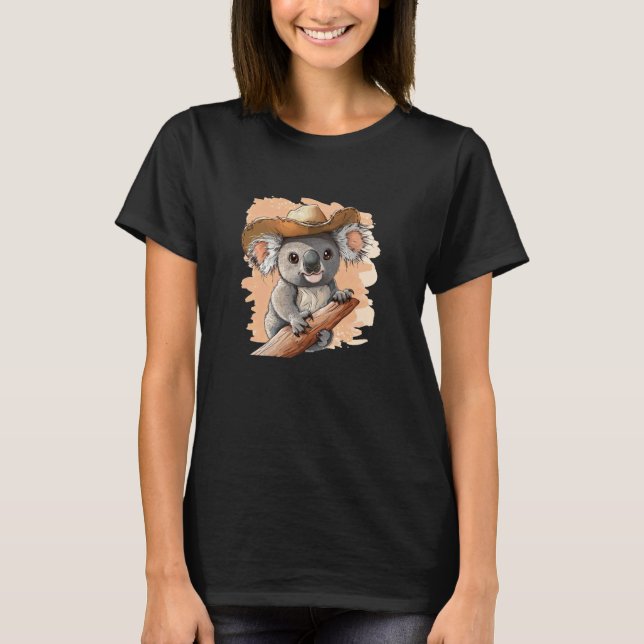 Camiseta Lindo Gráfico de Coala com Chapéu de Cowboy (Frente)