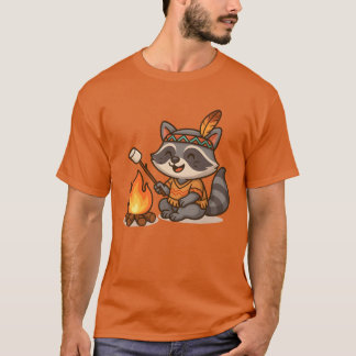 Camiseta Lindo Guaxinim Acampando e Assando Marshmallow ret