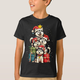 Camiseta Lindo Husky Siberiano Le Cachorro Árvore de Natal 