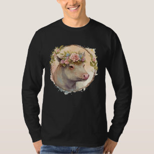 Camiseta Lindo Javali Coroa de Flores Aquarela Animal