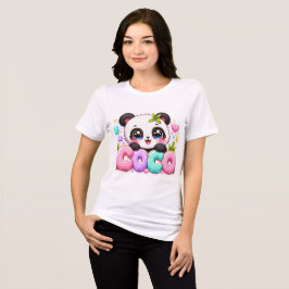 Camiseta Lindo Kawaii Coco Panda Nome Pastel Rosa Brilhante