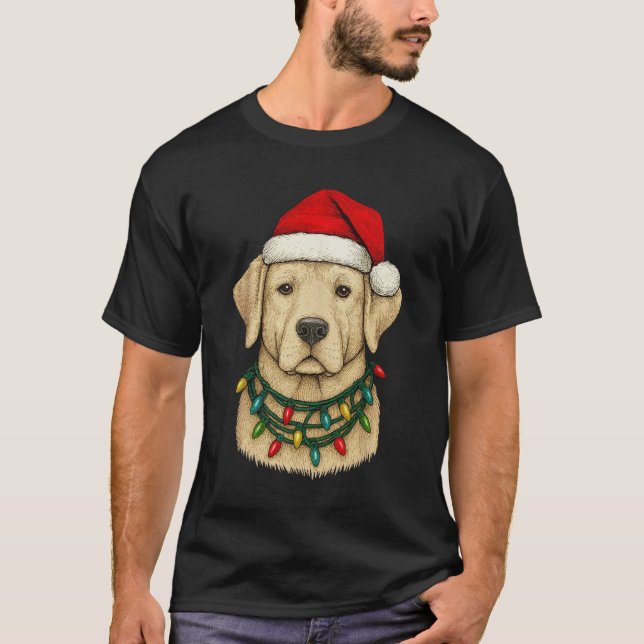 Camiseta Lindo Labrador de Natal com Chapéu de Papai Noel e (Frente)