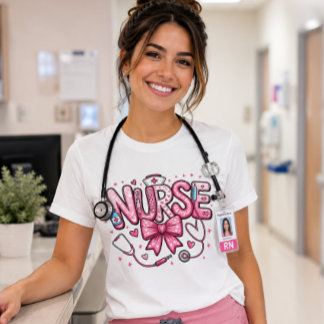 Camiseta Lindo Laço de Enfermeira Rosa – Enfermagem Kawaii