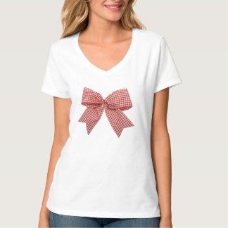 Camiseta Lindo Laço de Fita Xadrez Gingham Vermelho e Branc