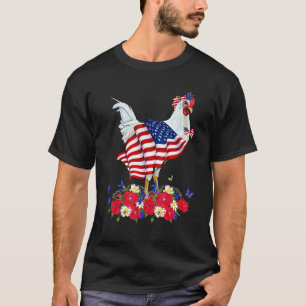 Camiseta Lindo Laço de Galinha da Bandeira Americana Flores