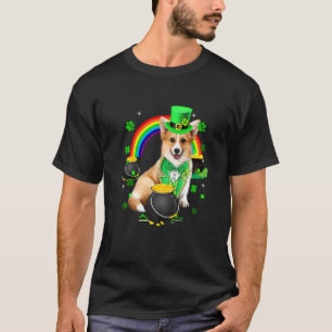Camiseta Lindo Leprechaun Corgi Trevo Dia de São Patrício
