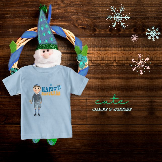 Camiseta Lindo menino judeu feliz Hanukkah  (Cute Jewish Boy Happy Hanukkah Baby T-Shirt)