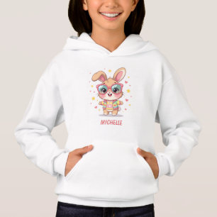 Camiseta Lindo monograma de coelho feminino usando óculos