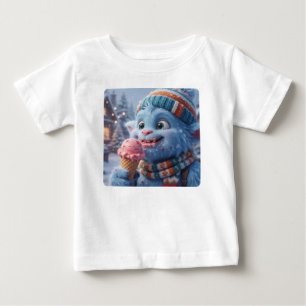 Camiseta Lindo Monstro Azul Fofo de Sorvete de Inverno para