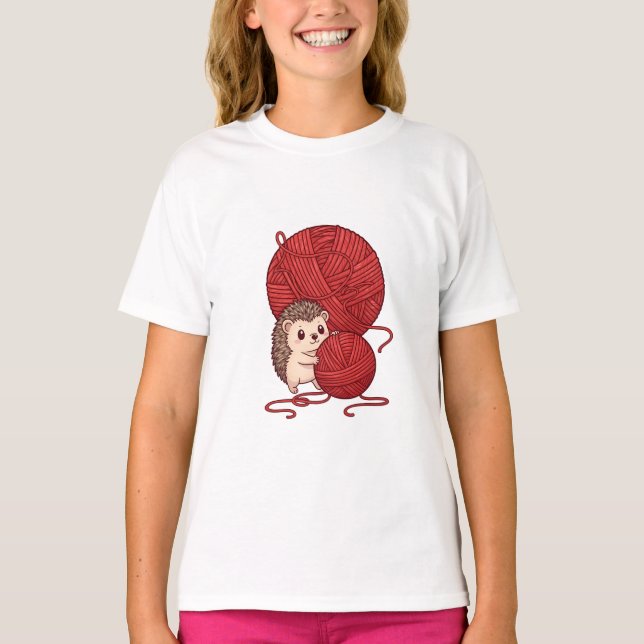 Camiseta Lindo ouriço com bolas de fio vermelho para crianç (Frente)