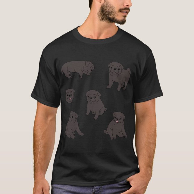 Camiseta Lindo pacote de cães pug preto (Frente)