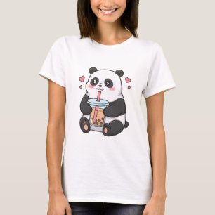Camiseta Lindo Panda Amante de Chá com Bolhas Kawaii Desenh