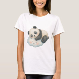 Camiseta Lindo Panda Sonolento na Nuvem Aquarela