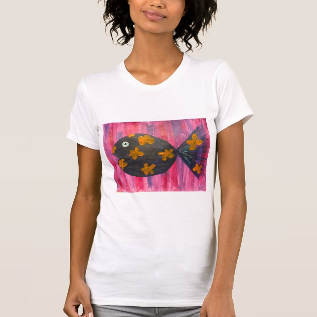 Camiseta Lindo peixe rosa nadando  (Frente)