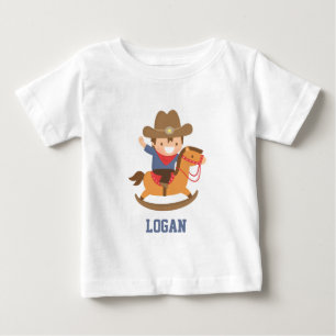 Camiseta Lindo Pequeno Cowboy em Cavalinho de Pau para Bebê