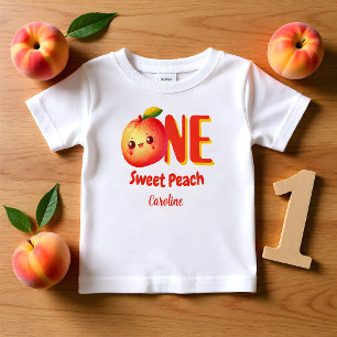 Camiseta Lindo Pequeno Pêssego Primeiro Aniversário