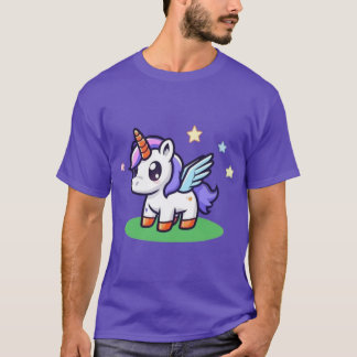 Camiseta Lindo Pequeno Unicórnio de Desenho Animado com Asa