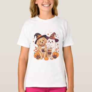 Camiseta Lindo Retriever Dourado & Chapéu de Bruxa Fantasma