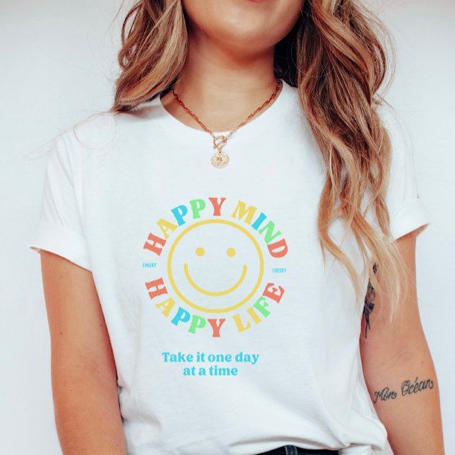 Camiseta Lindo Retro Feliz Mente Feliz Vida (Criador carregado)