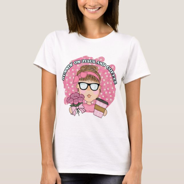 Camiseta Lindo Rosa Correndo com Jesus e Café  (Frente)