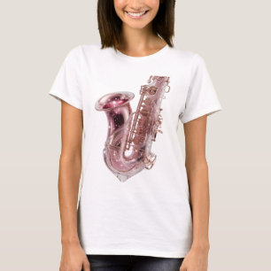 Camiseta Lindo SAXOFONE ROSA Prata Design Personalizado