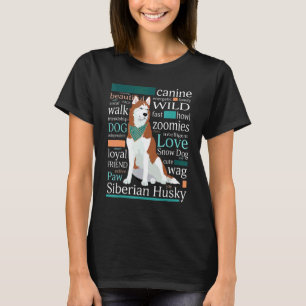 Camiseta Lindo Siberiano Husky Colorido Vermelho Marrom E B